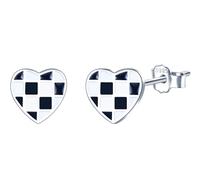 CONILOK Herz Ohrstecker Damen Silber 925 mit Lattice Gestaltung Kleine Schwarzweiß Schachbrett Ohrringe für Mädchen Hypoallergen Knorpel Piercings Ohrschmuck, Mode Romantisch Liebe Geschenk für Frauen