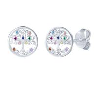 CONILOK Lebensbaum Ohrringe Silber 925 für Damen,Baum des Lebens Ohrstecker mit Rund Bunt Zirkonia,Silber Hypoallergen Ohrringe für Frauen Mädchen,Glänzend Stammbaum Schmuck für Mama Frau Familien