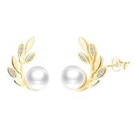 CONILOK Olivenzweigs Herz Perlen Ohrringe Silber 925 Stecker Ohrstecker Ohrhänger Gold Damen Schmuck Ohrring Kleine Geschenke für Frauen Mädchen Freundin Mutter Geburtstag Weihnachtstag Valentinstag