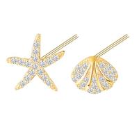 CONILOK Unsymmetrisch Ohrringe Silber 925 Stecker Ohrstecker Ohrhänger Gold Zirkon Seesterne Muschel Damen Schmuck Ohrring Geschenke für Frauen Mädchen Geburtstag Hochzeit Weihnachtstag Valentinstag