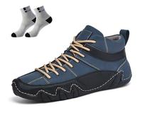 Conquerory Orthopädische Lederschuhe, Bequeme Leder-Stiefeletten Mit Fußgewölbeunterstützung Für Plantarfasziitis, rutschfeste, Atmungsaktive Barfuß-Stiefeletten Für Den Außenbereich (Blau,43)