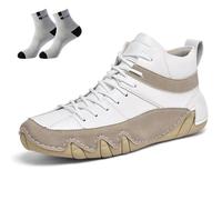 Conquerory Orthopädische Lederschuhe, Bequeme Leder-Stiefeletten Mit Fußgewölbeunterstützung Für Plantarfasziitis, rutschfeste, Atmungsaktive Barfuß-Stiefeletten Für Den Außenbereich (Weiß,39)