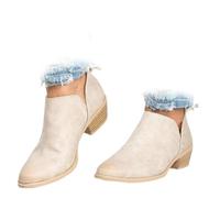 Conquerory Orthopädische Stiefeletten Mit Retro-Absatz Für Damen,Stiefel Mit Fußgewölbeunterstützung,Stiefeletten Mit Niedrigem Absatz,spitzer Spitze Und Reißverschluss Hinten (Beige,36)