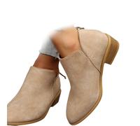 Conquerory Orthopädische Stiefeletten Mit Retro-Absatz Für Damen,Stiefel Mit Fußgewölbeunterstützung,Stiefeletten Mit Niedrigem Absatz,spitzer Spitze Und Reißverschluss Hinten (Khaki,37)