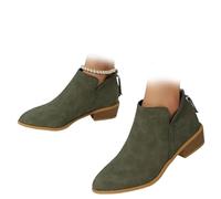 Conquerory Orthopädische Stiefeletten Mit Retro-Absatz Für Damen,Stiefel Mit Fußgewölbeunterstützung,Stiefeletten Mit Niedrigem Absatz,spitzer Spitze Und Reißverschluss Hinten (Armeegrün,36)