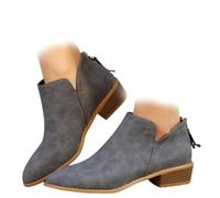 Conquerory Orthopädische Stiefeletten Mit Retro-Absatz Für Damen,Stiefel Mit Fußgewölbeunterstützung,Stiefeletten Mit Niedrigem Absatz,spitzer Spitze Und Reißverschluss Hinten (Grau,36)