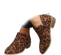 Conquerory Orthopädische Stiefeletten Mit Retro-Absatz Für Damen,Stiefel Mit Fußgewölbeunterstützung,Stiefeletten Mit Niedrigem Absatz,spitzer Spitze Und Reißverschluss Hinten (Leopardenmuster,40)