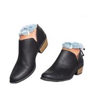 Conquerory Orthopädische Stiefeletten Mit Retro-Absatz Für Damen,Stiefel Mit Fußgewölbeunterstützung,Stiefeletten Mit Niedrigem Absatz,spitzer Spitze Und Reißverschluss Hinten (Schwarz,42)