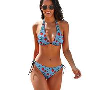 Construction Trucks Damen-Bikini-Set, zweiteilig, Badeanzug für Damen, Neckholder-Badeanzug, Kawaii-Erdbeere, S