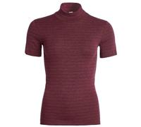 con-ta Thermo Kurzarm Shirt mit Stehkragen, geringeltes Damen T-Shirt mit natürlicher Baumwolle, wärmeisolierende Unterwäsche, Damenbekleidung, Bordeaux Geringelt, Größe: XL