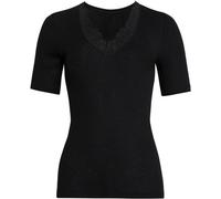 con-ta Kurzarm Shirt, Basic für Damen, mit eleganter Spitze, aus weicher Wolle und Modal, dezentes Oberteil, in Schwarz, Größe: 52