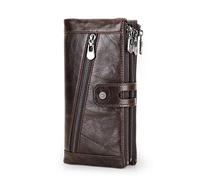 CONTACTS Conatcs Echtes Leder Herren Lange Brieftasche Sekretär Scheckheft Handyhalter Reißverschluss Kupplung Geldbörse (Kaffee)