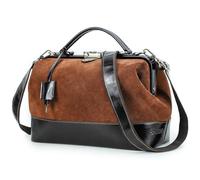 CONTACTS Echtes Leder Arzttasche Geldbörse für Frauen Handtasche mit Schloss Schultertasche Vintage Aktentasche Top Griff Satchel mit Metallverschluss Rahmenöffnung, Camel Brown L