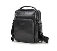 Contacts Echtes Leder Herren Laptop Mini Messenger Crossbody Bag Tab Tasche Tote Aktentasche (Schwarz)