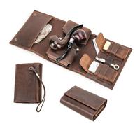 Contacts Echtes Leder Travel Pipe Tabak Pouch Travel Pipe Zubehör Organizer Case Tasche für 2 Rohre, Feuerzeug, Zigarette