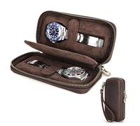 CONTACTS Herren-Armbanduhr, echtes Leder, mit Reißverschluss, schmale Box, minimalistische Vintage-Uhr, Handtasche, Clutch mit Befestigungsriemen (Kaffee, 2 Fächer)