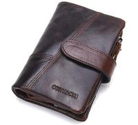 CONTACTS Herren echtes Leder Bifold Trifold Kartenhalter Reißverschluss Münzen Geldbörse (Dunkelbraun)