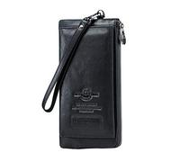 Contacts Herren echtes Leder Kreditkarte Reißverschluss Tasche Telefonhalter Clutch Geldbörse Lange Geldbörse (Schwarz)