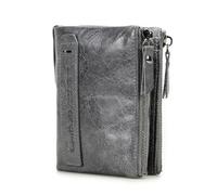 CONTACTS Herren Echtes Lederim Hochformat Wallet Doppel reißverschlusstasche Geldbörse grau