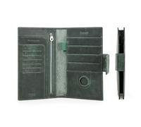 CONTACTS Herren Reisepass Brieftasche Echtes Leder RFID Blocking Geldbörse mit AirTag Slot Card Organizer Slim Clutch für Familienreisen, Moosgrün-L, Carry 1-4 passport, Retro