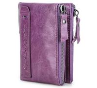 Contacts RFID-Geldbörse für Herren, kurz, echtes Leder, doppelte Reißverschlusstasche, hellviolett