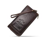 CONTACTS RFID Herren echtes Leder Kreditkarte Reißverschluss Tasche Telefonhalter Clutch Geldbörse Lange Geldbörse (Dunkler Kaffee)
