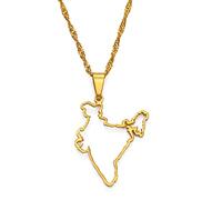 Contour Design Halsketten Mit Indien-Karte, Anhänger, Indischer Ethnischer Schmuck, Vintage-Umriss, Trendige Patriotische Unisex-Regionsaccessoires, Hip-Hop-Geometrie, Verstellbare Kette, Hochze