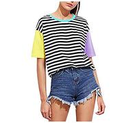 Contrast Retro Kurze Farbe Top-Ärmel-T-Shirt Fashion-gestreifte Frauen Naht Damenbluse Damenoberbekleidung