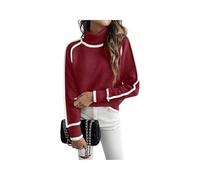 Contrast Trim Turtle Neck Sweater for Women, Fall Winter 2026 Trendy Cute Cozy Long Sleeve Knitted Pullover Casual Loose Fit Raglan Sleeve Jumper Tops Versatile Ladies Knitwear (S,Red)