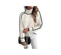 Contrast Trim Turtle Neck Sweater for Women, Fall Winter 2026 Trendy Cute Cozy Long Sleeve Knitted Pullover Casual Loose Fit Raglan Sleeve Jumper Tops Versatile Ladies Knitwear (XXL,White)
