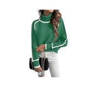 Contrast Trim Turtle Neck Sweater for Women, Fall Winter 2026 Trendy Cute Cozy Long Sleeve Knitted Pullover Casual Loose Fit Raglan Sleeve Jumper Tops Versatile Ladies Knitwear (XXL,Green)