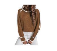 Contrast Trim Turtle Neck Sweater for Women, Fall Winter 2026 Trendy Cute Cozy Long Sleeve Knitted Pullover Casual Loose Fit Raglan Sleeve Jumper Tops Versatile Ladies Knitwear (M,Dark Brown)