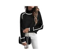 Contrast Trim Turtle Neck Sweater for Women, Fall Winter 2026 Trendy Cute Cozy Long Sleeve Knitted Pullover Casual Loose Fit Raglan Sleeve Jumper Tops Versatile Ladies Knitwear (M,Black)
