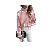 Contrast Trim Turtle Neck Sweater for Women, Fall Winter 2026 Trendy Cute Cozy Long Sleeve Knitted Pullover Casual Loose Fit Raglan Sleeve Jumper Tops Versatile Ladies Knitwear (M,Pink)