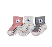 Converse Infant Toddler Socks 3 Pack (Pink(NC0172-AB5)/White/Grey 6-12 Months)