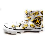 Converse Kinderschuhe, mittelgroß, aus weißem Segeltuch mit schwerem Fahrzeugmuster, Weiß, 29 EU