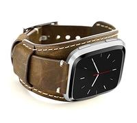 CooBES Kompatibel mit Fitbit Versa/Versa 2/Versa Lite/Versa Special Edition, Echtes Leder Uhrenarmband Cuff Ersatz Armbänder mit Edelstahlschließe für Männer Frauen (Coffe)