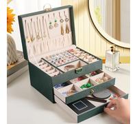 coobest Schmuck-Organizer mit 3 Ebenen und 2 Schubladen, große Schmuckschatullen für Damen, mit Samt-Ohrring-Organizer, abschließbare Schmuckschatullen und Organizer, Weihnachtsgeschenke für Frauen