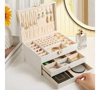 coobest Schmuckkästchen mit 3 Ebenen und 2 Schubladen, große Schmuckschatullen für Frauen mit Samt-Ohrring-Organizer, abschließbare Schmuckschatullen und Organizer, Weihnachtsgeschenke für Frauen