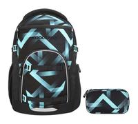 coocazoo BYTE Schulrucksack-Set 2tlg ab der 4. Klasse mit Rucksack inklusive Notebookfach, Tabletfach und Organizer für den digitalen Schultag + Schlampermäppchen (Laser Lights)