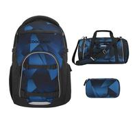 coocazoo BYTE Schulrucksack-Set 3tlg ab der 4. Klasse mit Rucksack inklusive Notebookfach, Tabletfach und Organizer für den digitalen Schultag + Schlampermäppchen + Sporttasche (Electric Ice)