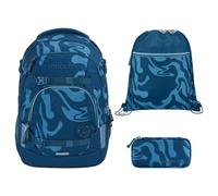 coocazoo MATE Schulranzen-Set 3tlg für Mädchen und Jungen ab der 4. Klasse mit Rucksack. Schlamperetui und Sportbeutel (Breaking Waves)