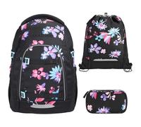 coocazoo MATE Schulranzen-Set 3tlg für Mädchen und Jungen ab der 4. Klasse mit Rucksack. Schlamperetui und Sportbeutel (Floral Artnight V2)