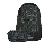 coocazoo Mate Schulrucksack „Free Spirit”, schwarz-grün, 3-teilig, ergonomischer & anpassbarer Tornister, höhen- & größenverstellbar, mit Brustgurt & Hüftgurt, ab der 3. Klasse