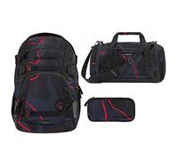 coocazoo MATE Schulrucksack-Set 3tlg inkl. Sporttasche und Schlamperbox (Lava Lines)
