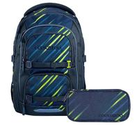 Coocazoo Porter Laser Lights Schulrucksack Set 2tlg. inkl. Schlamperbox (Fast Lime)