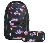 Coocazoo Porter Laser Lights Schulrucksack Set 2tlg. inkl. Schlamperbox (Floral Artnight)