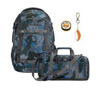 coocazoo Schulrucksack-Set Mate „Blue Craft“ 3-teilig, blau, ergonomischer 30L Tornister, höhenverstellbar mit Hüftgurt für Kinder ab der 5. Klasse, inkl. Sporttasche und Colour UP-Set „Sushi Love“
