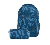 Coocazoo Schulrucksack-Set MATE „Breaking Waves“ 3-teilig, blau, ergonomischer 30L Tornister, mit Brust- und Hüftgurt für Kinder ab der 5. Klasse, inkl. Mäppchen und COLOUR UP-Set