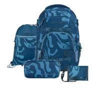 coocazoo Schulrucksack-Set Mate „Breaking Waves, blau, 4-TLG. | ergonomischer 30L Tornister, höhenverstellbar mit Hüftgurt, für Kinder ab der 5. Klasse